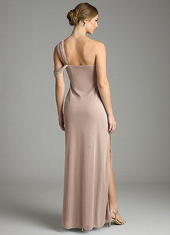 Azazie Tati Jurken voor bruidsmeisjes Jurk van Mesh met Kolom Off the Shoulder Taupe image5