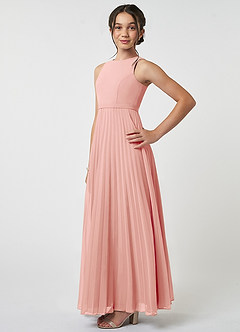 Azazie Lindie Junior A-Linie Plissee Chiffon Kleid Rosettenrosa image3