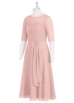 Azazie Naomi Abiti per la Madre della Sposa Abito A-Line in Chiffon Plissettato con Scollo a Barca Rosa Cipria image9