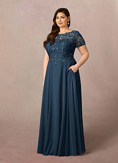 Azazie Adina At-home Try On Dresses Dark Navy A-Line Boatneck Sequins Chiffon Dress image7