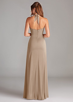 Azazie Elliana Robes de demoiselle d'honneur Robe Fourreau en Satin extensible Fente Latérale Taupe image6