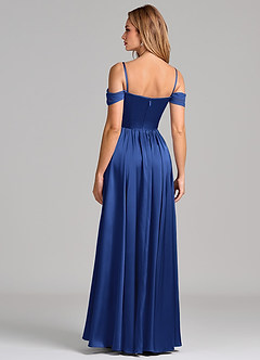 Azazie Raisa Bridesmaid Dresses Royal Blue A-Line Off the Shoulder Stretch Satin Dress image6