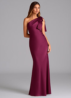 Azazie Yuanna Bridesmaid Dresses Red Plum Mermaid One Shoulder Stretch Satin Dress image5
