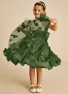 Azazie Sprout vestidos de niña de las flores Vestido de Oliva de Tul de Corte En A con Lazo image3