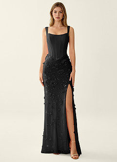 Belinda Black 3D Flowers Corset Lace Up Back Mermaid Prom Dress image1