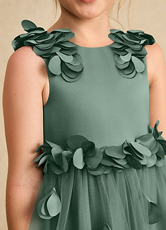 Azazie Atta Flower Girl Dresses Eucalyptus A-Line One Shoulder Tulle Dress image5