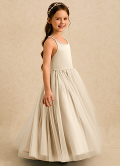 Azazie Aurora Blumenmädchenkleider A-Linie Schleifen Tüll Kleid Champagner image4