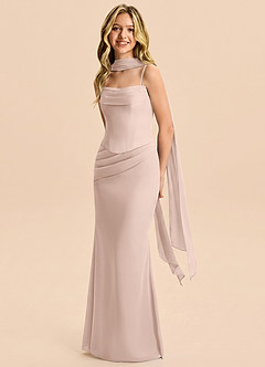 Azazie Sorrel Junior English Rose Mermaid Pleated Chiffon Dress image3