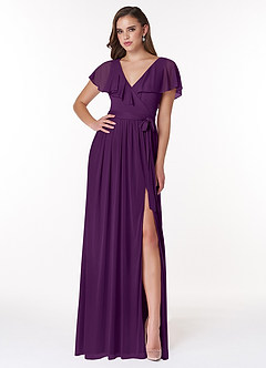 Azazie Jael Final Sale Grape A-Line V-Neck Mesh Dress image1