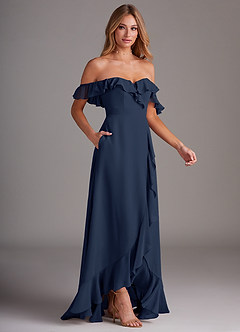 Azazie Lyra Bridesmaid Dresses Dark Navy A-Line Chiffon Convertible Dress image6