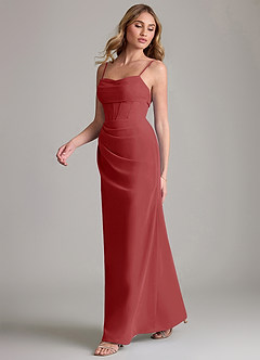 Azazie Mai Bridesmaid Dresses Rust Sheath Pleated Chiffon Dress image4