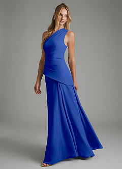 Azazie Holly Bridesmaid Dresses Royal Blue A-Line Corset Chiffon Dress image4