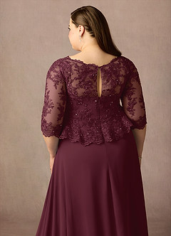 Azazie Averie vestidos de madre de la novia Vestido de Cabernet de Gasa de Corte En A con Cuello barco Lentejuelas image13