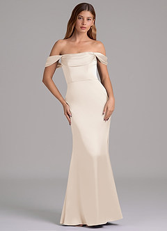 Azazie Miley 신부 들러리 드레스 인어 오프 더 숄더 스트레치 새틴 바닥 길이 드레스 image3