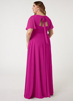 Azazie Kimber Bridesmaid Dresses Fuchsia A-Line Flounce Sleeve Chiffon Dress image2