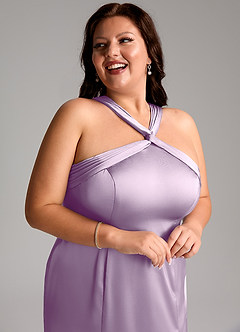 Azazie Rue Bridesmaid Dresses Frosted Lilac A-Line Pleated Stretch Satin Dress image13