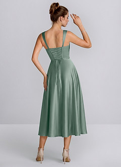 Azariya Vintage Salbei Satin-Midikleid mit eckigem Ausschnitt und Schnürung in A-Linie image3