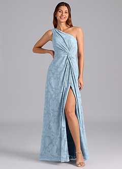 Azazie Brooke Bridesmaid Dresses Sky Blue A-Line One Shoulder Floral Burnout Dress image3
