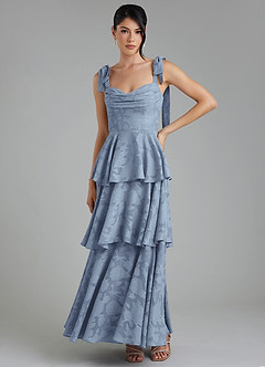 Azazie Jude Bridesmaid Dresses Dusty Blue A-Line Sweetheart Neckline Floral Burnout Dress image2