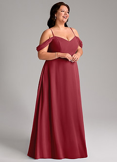 Azazie Marley Jurken voor bruidsmeisjes Converteerbaar Jurk van Chiffon met A-Lijn Off the Shoulder Granaatappel image15