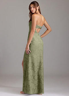 Azazie Leonis Bridesmaid Dresses Pistachio Sheath Strapless Floral Burnout Convertible Dress image3