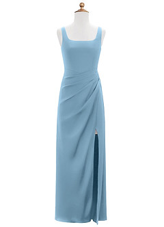 Azazie Mero Junior Steel Blue Mermaid Pleated Stretch Satin Dress image6