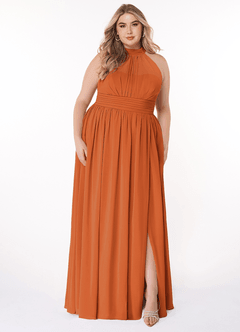 Azazie Iman Bridesmaid Dresses Cinnamon A-Line A-Line Ruched Chiffon Dress image8
