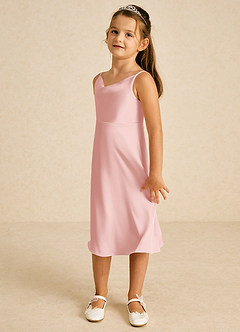 Azazie Zuzu Flower Girl Dresses Powder Pink A-Line Spaghetti Strap Stretch Satin Dress image4