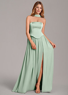 Azazie Cadence Robes de demoiselle d'honneur Robe Trapèze Convertible en Satin extensible Corset Agave image3