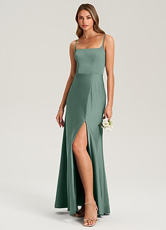 Azazie Lidia Brautjungfernkleider Meerjungfrau-Linie Seitliche Cut-Outs Stretch-Satin Kleid Eukalyptus image3