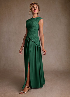 Azazie Kalleen Moeder van de bruid jurken A-Lijn Jurk van Chiffon Geplooid Donkergroen image4