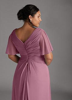 Azazie Emmeline Mother of the Bride Dresses Vintage Mauve A-Line V-Neck Pleated Mesh Dress image11