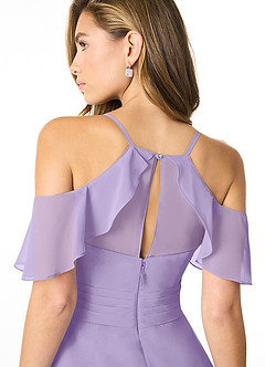 Azazie Dakota Bridesmaid Dresses Lilac A-Line V-Neck Pleated Chiffon Dress image4