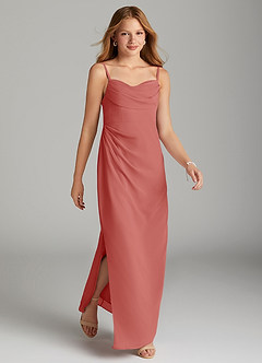 Azazie Mai Junior 쉬스 주름진 쉬폰 플로어 길이 주니어 신부 들러리 드레스 image4