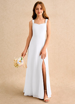 Azazie Makani Junior Formal 플라워 걸 드레스 A라인 스윗하트 네크라인 쉬폰 플로어 길이 드레스 image3