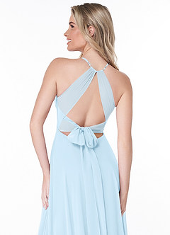 Azazie Evalleen Robes de demoiselle d'honneur Robe Trapèze en Mousseline de soie Plissée Bleu Ciel image3