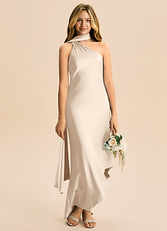 Azazie Briony Junior Etui Plissee Stretch-Satin Kleid Alabaster Weiß image5