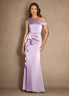 Azazie Hamptons Mother of the Bride Dresses Frosted Lilac A-Line Pleated Stretch Satin Dress image1