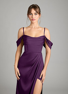 Azazie Johana Vestidos de damas de honor Vestido de Uva de Satén Elástico de Corte Sirena Convertible con Vestidos sin tirantes image4