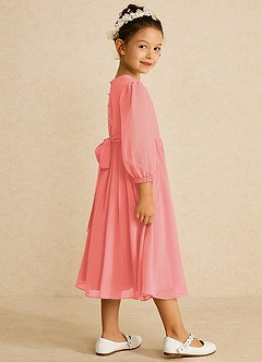 Azazie Lolo Flower Girl Dresses Coral A-Line with Sleeves Chiffon Dress image4