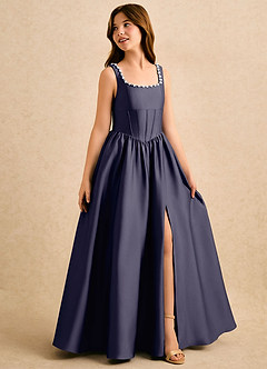 Azazie Enid Girls Formal Sukienki dla dziewczynek sypiących kwiaty Linia A Zroszony Satyna elastyczna Długość podłogi Sukienka image3