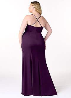 Azazie Marzia Bridesmaid Dresses Grape Mermaid Cowl Pleated Stretch Satin Dress image8