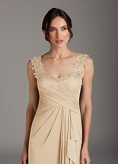 Azazie Edelin Mother of the Bride Dresses Champagne A-Line Sweetheart Neckline Pleated Mesh Dress image6