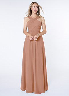 Azazie Kaleigh Bridesmaid Dresses Champagne Rose A-Line Pleated Chiffon Dress image1