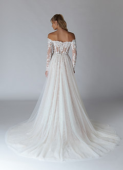 Azazie Solaris Wedding Dresses Diamond White Caramel A-Line V-Neck Sequins Tulle Dress image2