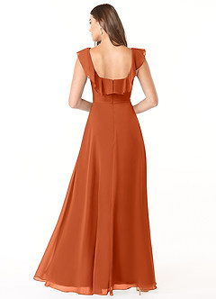 Azazie Jinny Robes de demoiselle d'honneur Robe Trapèze en Mousseline de soie Encolure carrée froncée Orange Brûlée image2