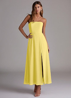 Azazie Wren Vestidos de madrinha de casamento Vestido Canário de Chiffon de Linha A com Sem alças image5