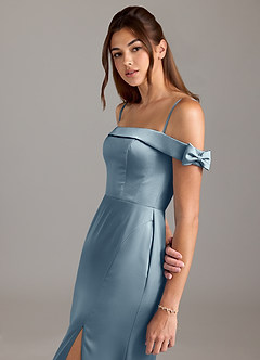 Azazie Zayla Brautjungfernkleider Wandelbar A-Linie Schulterfrei Stretch-Satin Kleid Staubblau image2