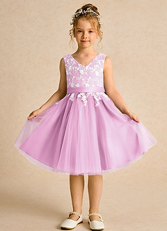 Azazie Butterfly Flower Girl Dresses Candy Pink A-Line Lace Dress image2