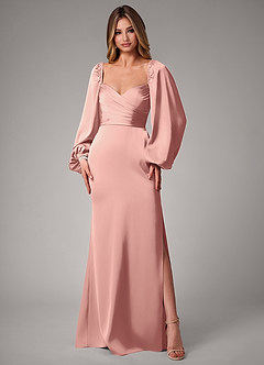 Azazie Sonata Bridesmaid Dresses Rosette Sheath Long Sleeve Stretch Satin Convertible Dress image3
